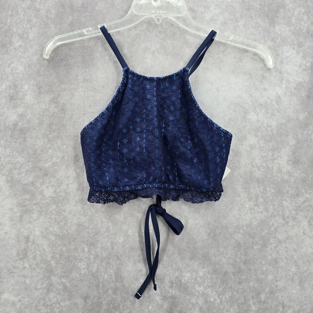 Mossimo Blue Floral Lace Ruffle Tie Bikini Swimwear‎ Top XL